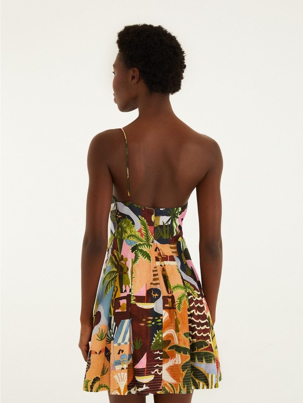 Farm Rio Multicolor Tropical Painting Lenzing Ecovero Euroflax Mini Dress - Picture 4 of 12